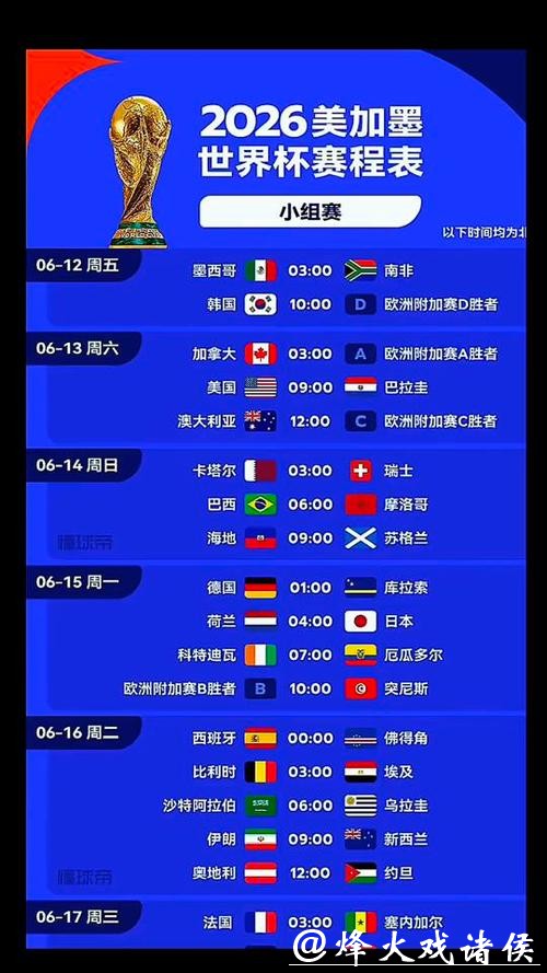 2026世界杯赛程时间表查询 2026世界杯赛程时间表查询